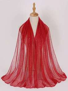 1 pièce Nouveau style européen et américain Foulard à sequins croisés, Foulard châle pour l'automne, la plage, les vacances - Rouge - Voir 2