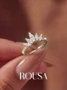 1pc 925 Sterling Silver 5-Diamond Crown Ring, Exquisite Jewelry Gift For Women, Suitable For Dating Wear - Luxury Five Diamond Crown - View 2