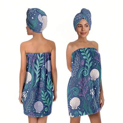 2 chiếc khăn tắm mặc được làm từ rong biển và vỏ sò, áo choàng tắm nhanh khô, khăn tắm dài, phụ kiện phòng tắm, váy xông hơi cho nữ, đồ dùng phòng tắm