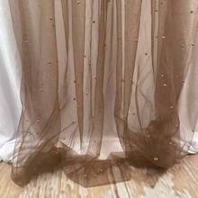 1pc Romantic Pearl Lace Table Runner, Wedding Arch Decor, Bridal Shower Gift Fabric, Elegant Pearl Lace Tablecloth, Suitable For Event, Embroidered, Transparent, Wrinkle-Resistant, White, Dessert Table - Coffee Brown - View 7