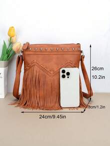 1个复古流苏包，女士仿麂皮斜挎包，休闲女士手提包，流苏单肩包，适合日常使用和送礼 - 彩色 - 查看 10