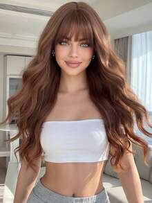 长款波浪刘海假发，自然逼真耐热合成发丝，适合日常佩戴和角色扮演 - 彩色 - 查看 3