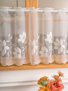1pc French Pastoral Floral Embroidered Curtain, Cafe Curtain, Room Divider - Beige - View 7