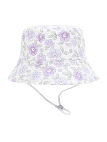 1pc Children's Bucket Hat With Purple Floral Pattern, Suitable For Infants & Toddlers, Daily Outdoor Activities, Beach, Sun Protection - Mauve Purple - View 2