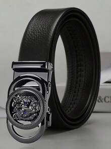 Men's Leather Belt With Automatic Buckle, G-Letter Pattern, Versatile Casual Business Belt For Young Men - Multicolor - View 1