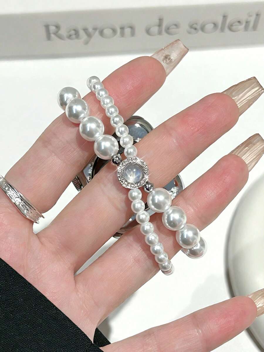 1条女士精致双排仿珍珠弹力表带,适用于38/40/41/44/45/49/42/46mm S11/SE3/Ultra3/Ultra/SE/SE2/10/9/8/7/6/5/4/3/2/1 - 太陽花 - 查看 1