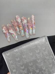 新款精致浮雕模具，3D蝴蝶玉兰花硅胶美甲模具 - 無色 - 查看 2
