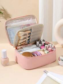 1个多功能旅行化妆包，化妆品收纳整理包，带隔层，可拆卸层板，防水PU材质，大容量，方便携带，可收纳护肤品、化妆品、化妆刷、粉饼、口红等，适合海滩、学校、浴室、度假、情人节、圣诞节、母亲节等场合，是送给妈妈、家人和朋友的理想礼物。 - 彩色 - 查看 7