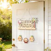 Summer Party & Vacation Fruit & Ice Cream Wooden Hanging Decor, Birthday Party Entrance Ornament, Watermelon, Strawberry, Pineapple, Coconut Background Wall Banner - Summer - View 10