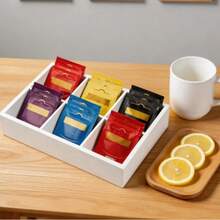 1pc Tea Bag Organizer, Wooden Tea Bag Holder, Tea Storage Containers With 6 Slots, Sugar Packet Holder, Tea Bag Caddy Box For Countertop - Multicolor - View 7