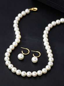 3pcs/Set Elegant White Glossy Necklace Wedding Accessories, Bridal Gown Matching, Luxury Vacation Style Daily Wearing Earring Necklace Set - trắng - Xem 3