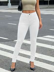 Women's Mid-Rise Stretch Denim Skinny Jeans | Booty-Lifting Slim-Fit Curvy-Fit Trousers - 白 - 查看 3