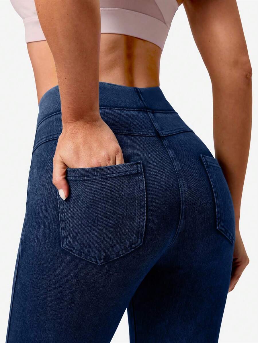 Skinny Jeans For Women Stretchy High Waisted Soft Jeggings Cute Leggings With Pockets Yoga Pants - 寶藍色 - 查看 1