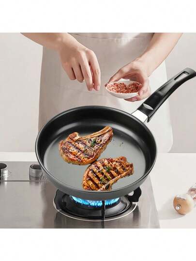 1 pièce Poêle plate noire, revêtement anti-adhésif, convient pour la friture, le sauté, la cuisson au four, peut être utilisée pour la cuisine à la maison, le camping en plein air, la cuisson de steak, d'œufs, de plats sautés, compatible avec les plaques à induction et les cuisinières à gaz