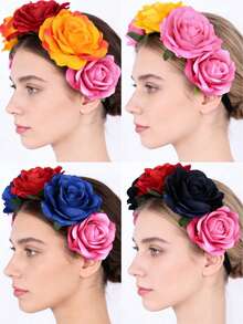 [Daisi] 1 pièce Nouveau serre-tête à fleurs artificielles, accessoire capillaire à fleurs en tissu rose, coiffe de photo de fée, couronne florale pour fête, cadeau pour la fête des mères - Multicolore - Voir 7