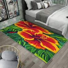 热带芙蓉绒地毯，柔软亲肤的绒面，鲜艳的红绿撞色，适用于客厅和度假租赁房，防滑保暖，散发着热情洋溢的度假氛围 - A - 查看 4