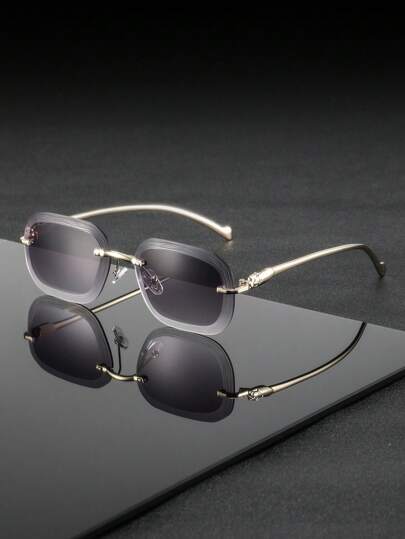 1副女士金属无框豹头镜腿装饰高端奢华波浪边环形镜片个性化装饰眼镜，时尚眼镜