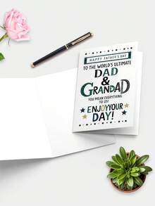 1 pieza Tarjeta del Día del Padre con estilo retro | Tarjeta de felicitación para papá y abuelo | Detalles de estrellas, mensaje cálido, sobre - multicolor - Ver 5