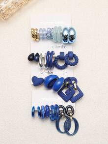 1-10对随机心形、字母、复古硬币、几何夸张时尚耳环套装，盲盒组合，适合女性，母亲节、情人节、圣诞节、新年、日常佩戴 - 彩色 - 查看 3