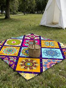 1 pieza Alfombra de estilo bohemio tipo mandala, Alfombra grande impermeable y antiarena con impresión digital, Adecuada para viajes al aire libre, camping y picnics - A - Ver 9