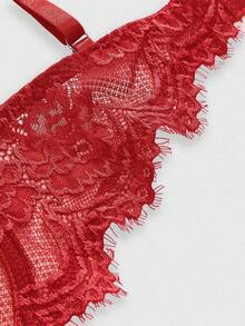 ROMWE Goth Women's Fashion Floral Lace Underwire Triangle Cup Bra - Đỏ - Xem 4