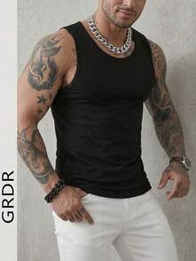 Camiseta de tirantes minimalista de unicolor de moda para hombres GRDR - Negro - Ver 7