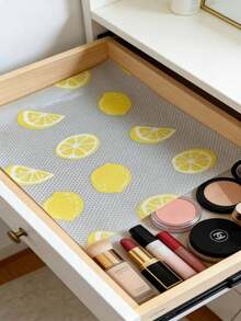 1 rollo, alfombrilla de estante con estampado de limón que se puede cortar, revestimiento impermeable y sin adhesivo para la cocina, el refrigerador y el armario - limón amarillo - Ver 5