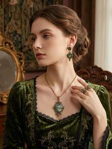 1pc Women's Necklace 1 Pair Women's Earrings, Blending Vintage And Art Deco Styles, Heart Shape Symbolizing Love In Culture, Flying Bird Representing Freedom And Agility, Conveying A Romantic And Elegant Vibe, Suitable For Vintage Or Artistic Style Outfits - Multicolor - View 4