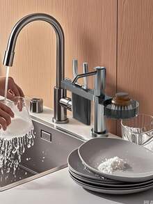 1pc Grey ABS Resin Soap Dispenser, Multifunctional Rotating Dish Rack For Kitchen Sink, Hotel, Bathroom, Home Use - Knife Holder Soap Dispenser - View 4