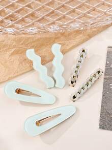 6个浅蓝色夏季清新发夹，日常海滩装扮配饰，刘海夹，侧边夹，发卡 - 淺藍色 - 查看 4