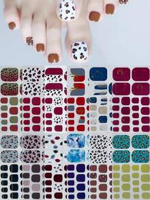Nail Art Toe Stickers, Assorted Designs Including Glitter, Cartoon Hearts, Geometric Patterns, Solid Colors, Versatile Mixed Styles, Easy Application With Scraper - Multicolor - View 11