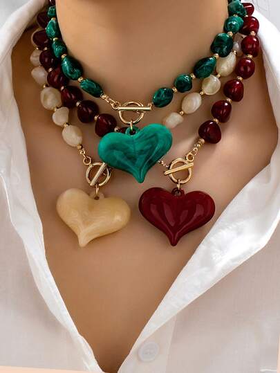 1 pieza Collar con colgante de corazón de acrílico, adecuado para atuendos diarios y de fiesta de mujeres