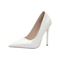 Women's 12CM High Heels Pumps, Plus Size Pointed Toe Slip-On Work Shoes, Thin Heel Shallow Mouth Shoes For Spring - White - View 2