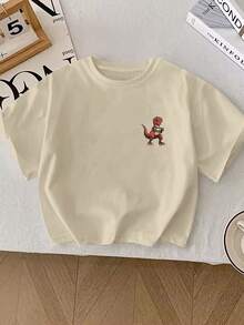 Young Boy YongBoy Casual Cartoon Dinosaur Height Print Crew Neck T-Shirt, Summer - Khaki - View 2