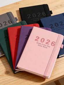 1Pc 2026 Weekly & Monthly Planner, 12 Month Agenda Schedule Book With Elastic Band, Hardcover PU Leather Diary With Bookmark Ribbon & Pen Loop, 7 Colors Available For Work School - Multicolor - View 1