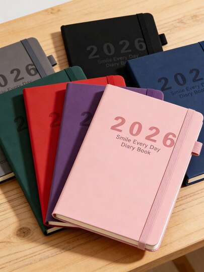 1Pc 2026 Weekly & Monthly Planner, 12 Month Agenda Schedule Book With Elastic Band, Hardcover PU Leather Diary With Bookmark Ribbon & Pen Loop, 7 Colors Available For Work School