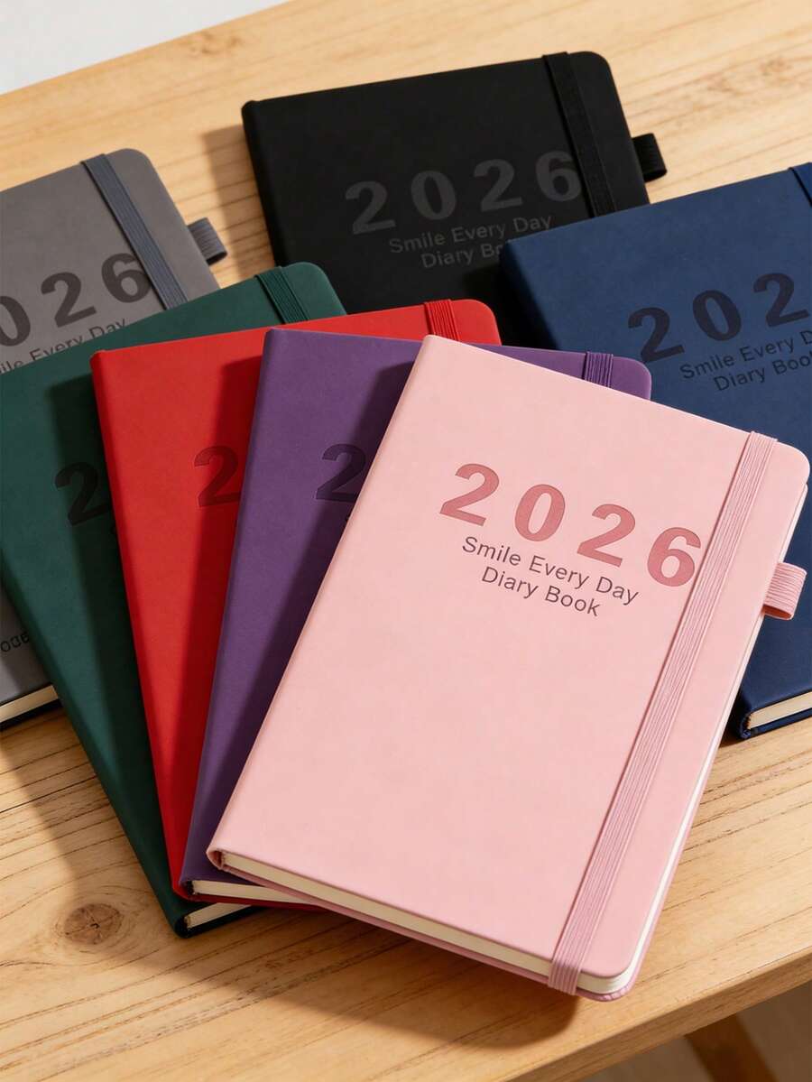 1Pc 2026 Weekly & Monthly Planner, 12 Month Agenda Schedule Book With Elastic Band, Hardcover PU Leather Diary With Bookmark Ribbon & Pen Loop, 7 Colors Available For Work School - Multicolor - View 1