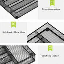 Silverware Drawer Organizer Holder Cutlery Tray Silverware Flatware Storage Divider For Kitchen Bedroom Living Room Mesh Wire With Non-Slip Foam Feet 5 Compoment Black - Black - View 5