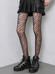 1 đôi quần tất mỏng, bóng bẩy họa tiết sọc ngựa vằn dành cho nữ, thích hợp cho mùa xuân/hè, kiểu dáng Gothic Y2K thời thượng cho lễ hội và những buổi tối đi chơi. - Nhiều màu - Xem 2