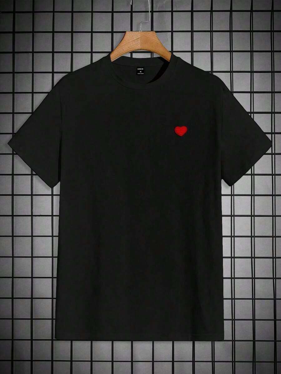 ChristmasSWAVVY Men's T-Shirt With Embroidered Heart, Popular Summer Item - 黑色 - 查看 1