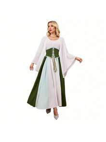 Vestido longo feminino para Halloween, fantasia medieval renascentista para palco, cosplay, roupa retrô para interpretação de personagens. - Borgonha - Ver 4
