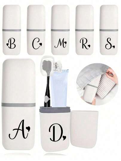 Black Artistic Love Letter A-Z Portable Toothbrush Holder, Keeps Your Toothbrush Clean And Ready Anytime! Travel Toothbrush Rack, Portable Toothbrush Cup Cover, Ideal For Travel, Camping, Business Trips And School. Multi-Function Toothbrush Cup, Travel Wash Cup, Toothbrush And Toiletry Storage Set