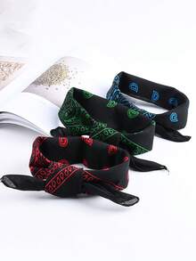 7pcs Fashion Black Paisley Print Square Scarf, Unisex Minimalist Versatile Streetwear Hip-Hop Bandana Face Mask Scarf - Multicolor - View 4