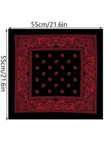 7pcs Fashion Black Paisley Print Square Scarf, Unisex Minimalist Versatile Streetwear Hip-Hop Bandana Face Mask Scarf - Multicolor - View 5