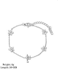 1件金色不锈钢CZ钻石花朵手链，精致5朵花吊坠，可调节链条，适合女性日常办公、婚礼派对、新娘佩戴 - 五朵花滿鑽手鍊 - 查看 9