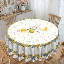 1pc Spring/Summer Lemon Floral Tablecloth, Spring Printed Tablecloth, Yellow Theme Design, Pastoral Style, Polyester Round/Rectangular Tablecloth, Spring Decor, Indoor/Outdoor Dining Table Decor, Ideal For Wedding And Holiday Home Decoration - Multicolor - View 13