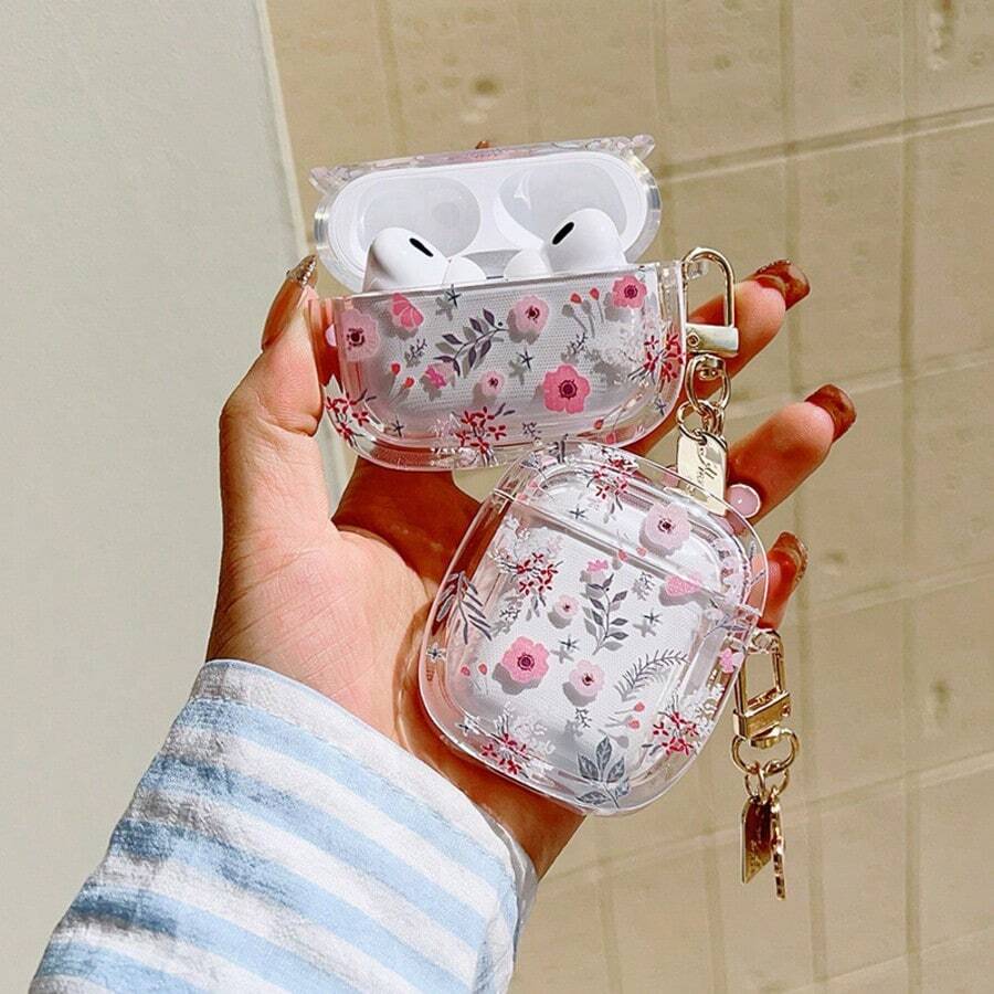 Rounded Ditsy Floral Compatible With AirPods 3 Bluetooth Earphone Protective Case, Minimalist Girly Case Compatible With Airpods 4/2nd Gen, Pro 2nd Gen - Dusty Pink - View 1