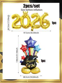 2pcs Graduation Aluminum Foil Balloon Set, Includes Standing Graduation Cap + Base, 2026 Gold Connected Number Aluminum Foil Balloons, Suitable For 2026 Graduation Commemoration Theme, Graduation Party, School Graduation Ceremony, Classroom Stage Atmosphere Decoration Balloons - Multicolor - View 7