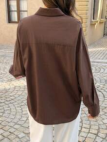 Look Polly 女士夏季棕色上衣，单排扣设计，胸前口袋，适合夏季海滩装扮，打造休闲街头风，通勤和周末度假必备单品 - 咖色 - 查看 2