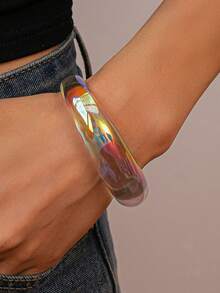 Vòng tay acrylic óng ánh, thiết kế bất đối xứng, hình học, tối giản, độc đáo và thanh lịch dành cho nữ. - Ánh kim trong suốt - Xem 3